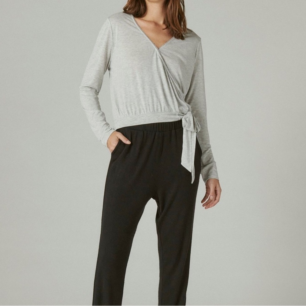 NWT Lucky Brand Heather Gray Sandwash Surplice Top
